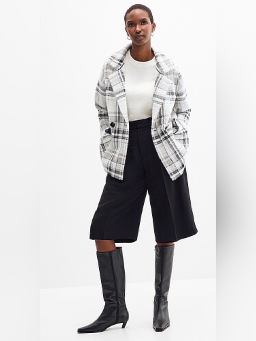 Simons Contemporaine Plaid Fuzzy Knit Cardigan Blazer M BNWT